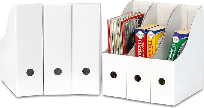 Simple Houseware 6-Pack Magazine File Holder Box, Foldable Cardboard Organizer, White