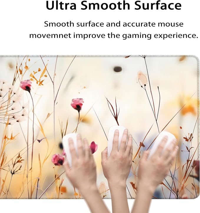 35.4 x 15.7 in, XXL Large Mouse Pad for Desk, Extended Keyboard Mouse Mat for Computer Office, Big Mouse pad with Stitched Edges, Gaming Pc-Boho Leaves