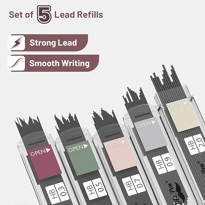 Mr. Pen- Mechanical Pencil Set with Leads and Eraser Refills, 5 Sizes - 0.3, 0.5, 0.7, 0.9 and 2 Millimeters, for Drafting, Drawing and Sketching
