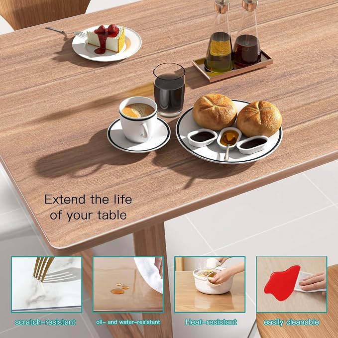 NATRKE Clear Table Protector 47.2"x23.6" Inch, 1.5mm Thick, Waterproof PVC Clear Table Cover Protector, Clear Plastic Tablecloth Protector, Dining Table Protectors Pads, Coffee Table
