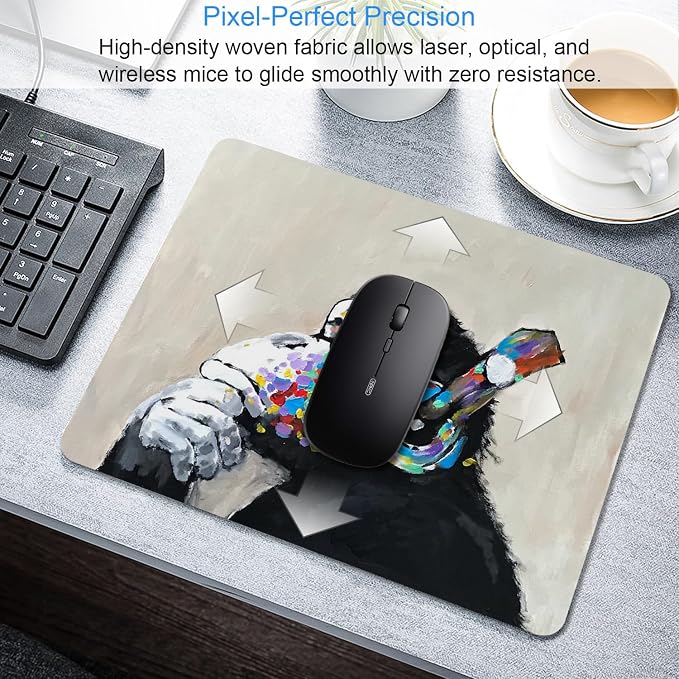 Gorilla Oil Painting Mouse Pad, Non-Slip Small Computer Mousepad | Personalized mousepad with colorful chimpanzee music artwork. Premium smooth fabric surface, 3mm cushion & rubber base.