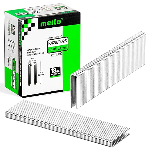 meite 18 Gauge 1/4-Inch Narrow Crown Staples, 1-1/8-Inch Length Galvanized Staples for Heavy Duty and Upholstery, 4,000 Counts/Box (10 Boxes)