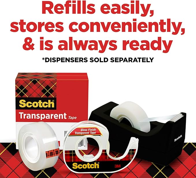 Scotch Transparent Tape, Clear Tape Engineered for Office and Home Use, 1 Inch Core, 3/4 in x 1000 in, 6 Boxes