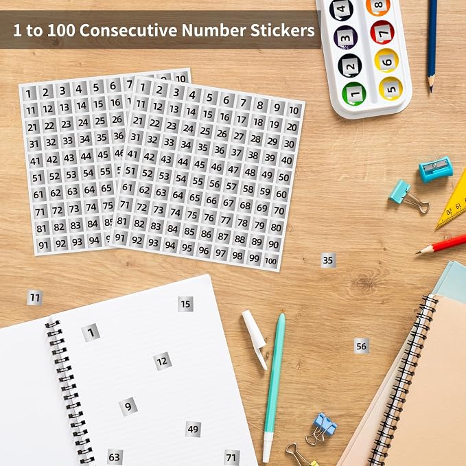 STARLIBOO 1 to 100 Consecutive Number Stickers, 0.4 inch Square Small Number Stickers Labels for Inventory, Storage, Organizing, Boxes, Bins, Toolbox, Locker (3000 Labels, Matte Silver)