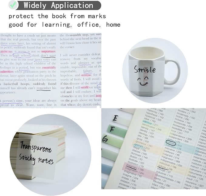 YOUDEFUL 800Pcs Transparent Sticky Note, 3"x3" Clear Sticky Note, White | Waterproof Translucent Sticky Note for Books Annotation, Back to School Sticky Notes for Bible Study, School, Office