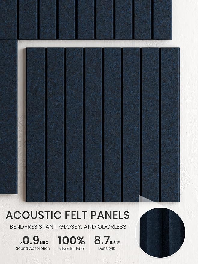 Bumusty 48"x 36" Large Felt Bulletin Board Tiles, Carbon Blue | 12-Pack Cork Board Alternative, Wall Decor, 30 Pushpins, 60 Adhesive Tabs, Vision Board, Office, Classroom, Home, Dorm