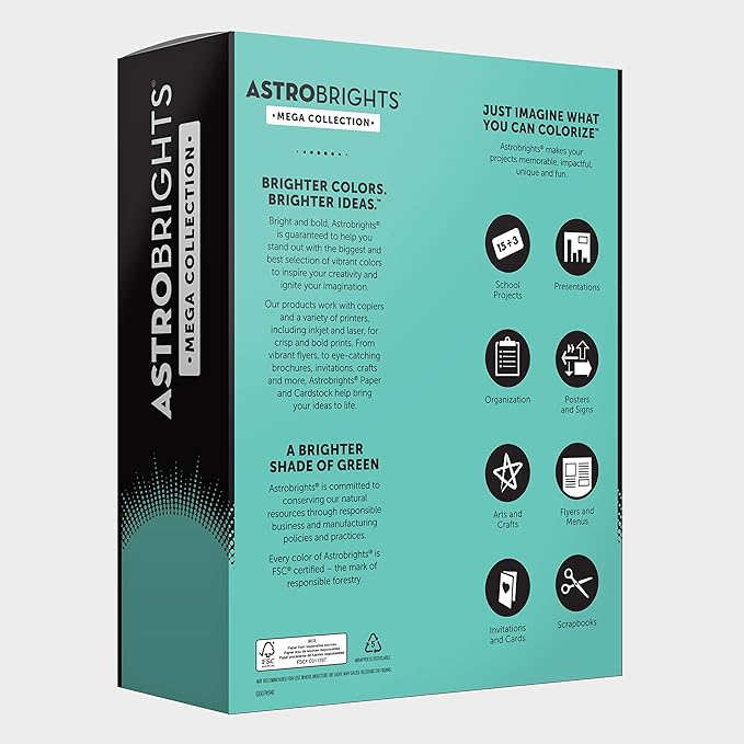 Astrobrights Mega Collection, Colored Paper, Punchy Pastel Blue Bliss, 625 Sheets, 24 lb./89 gsm, 8.5" x 11" - MORE SHEETS! (91730)
