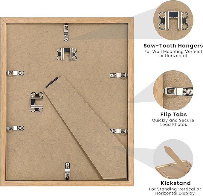 upsimples Certificate Frame with Clear Plexiglass, 8.5 by 11 Picture Diploma Document Degree Frames for Wall and Tabletop, Natural,1 Pack