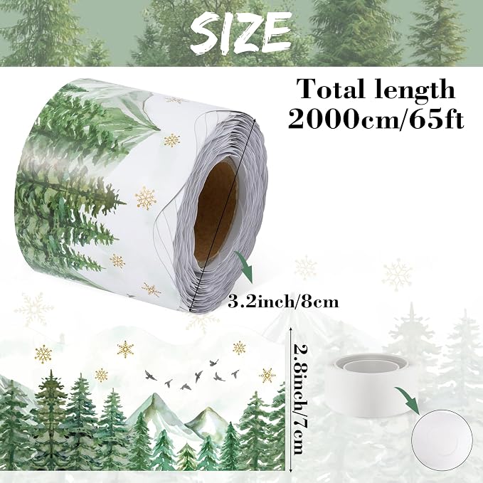 BeYumi Forest Mountain Border Trim - 65ft Back to School Sage Green Watercolor Forest Wonderland Rolled Border Trim Green Mountain Bulletin Board Party School Classroom Office Chalkboard Home Decor