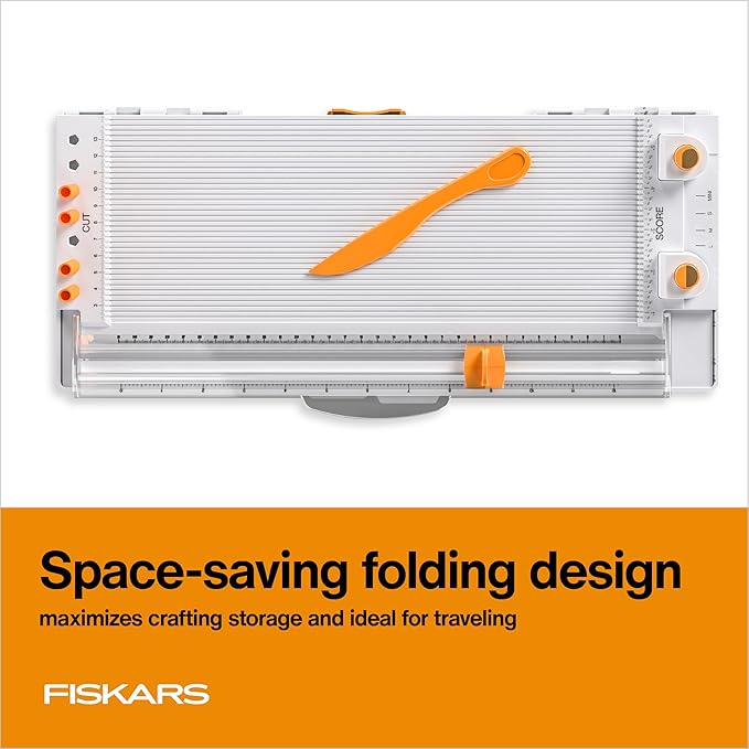 Fiskars 12" All-in-One PPC Tool, TripleTrack System, Scoring Surface, Pom Pom and Tassel Maker, Compact Folding Design for Crafting