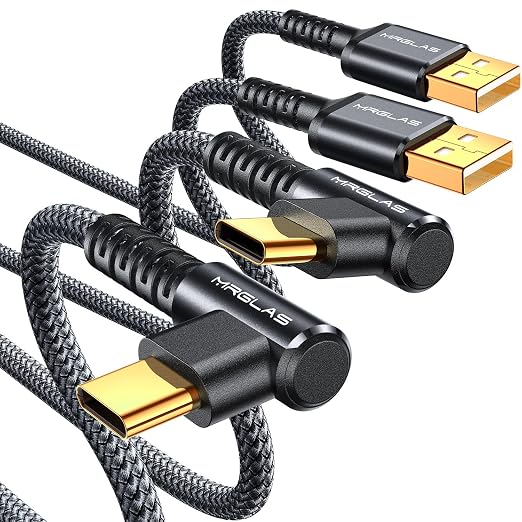 3.2A USB C Charger Cable, [2-Pack,6.6FT] USB A to USB C Cable | Right Angle,Gold-Plated, Type C Charger Fast Charging Durable Braided Cord for iPhone 17 16 Samsung S26 S25 S24 Ultra,Pixel