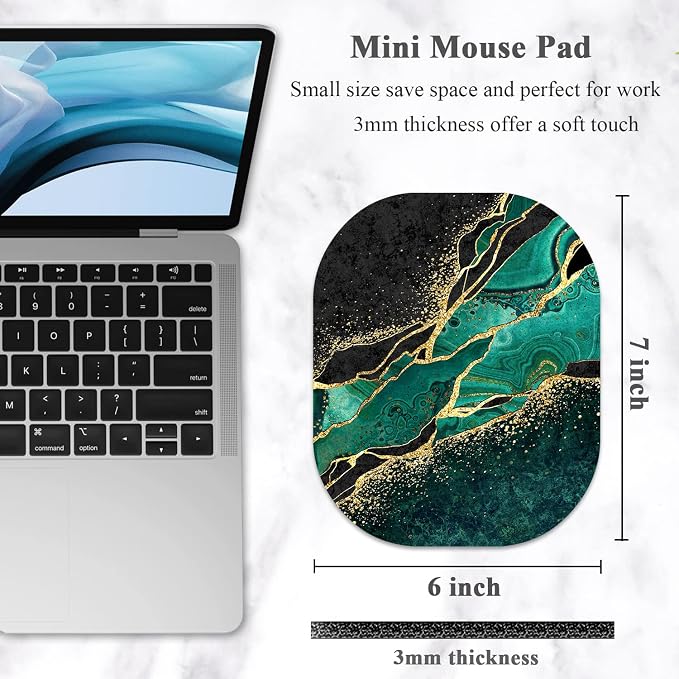 Small Mouse Pad 6 x 7 Inch, Oval Mini Mouse Pad with Non-Slip Rubber Base, Waterproof Compact Mouse Mat for Laptop Computer Wireless Mouse Keyboard Tray Home Office Travel, Green Marble