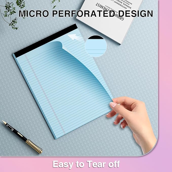 3 Pcs Legal Pads 8.5 x 11 Blue Note Pads 8.5 x 11 Notepad Total 75 Sheets, Micro Perforated Writing Pads Color Lined Paper College Ruled Pad of Paper Notebook To-Do List for School & Office Supplies