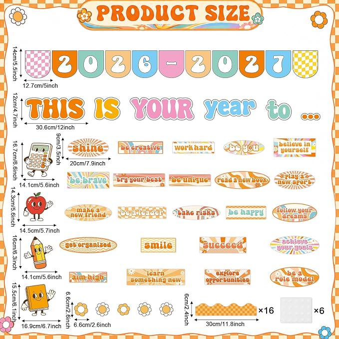 This is Your Year to Bulletin Board Set Hippie Motivational Classroom Decorations Welcome Back to School Paper Cutouts Hippie Inspirational Bulletin Board Border for Office Chalkboard Wall Door Decor