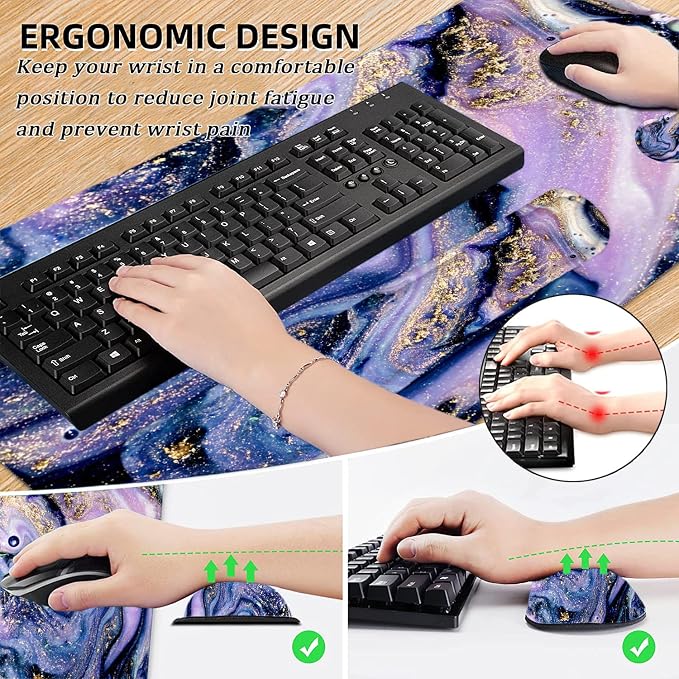 Large Mouse Pad with Wrist Rest, 4-in-1 Wrist Rest for Keyboard and Mouse | Non-Slip Waterproof Desk Mat Set, 35.4"x15.7" Desk Mat+Keyboard Wrist Rest+Mouse Wrist Support+Cup Coaster for Home Office
