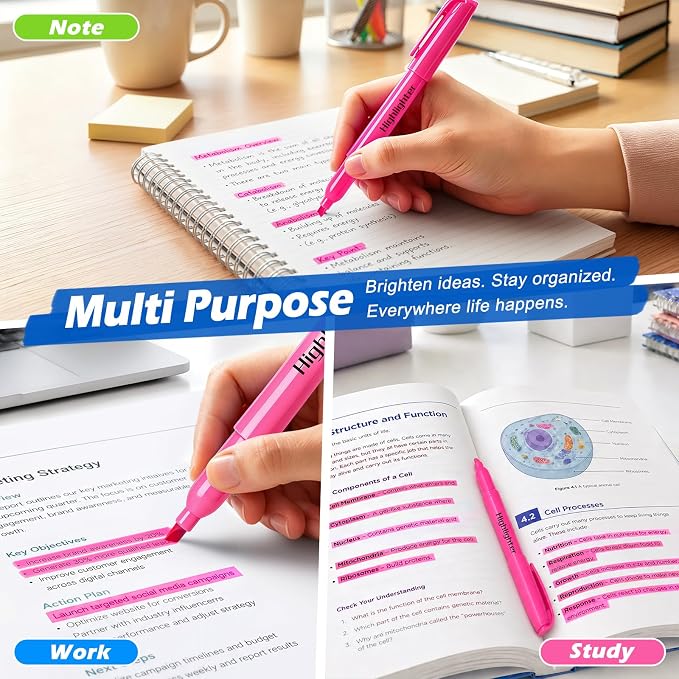 Duchong Highlighters, 30 Packs Pink Highlighter Bright Colors Bulk, Chisel Tip Dry-Quickly No Bleed Highlighter Markers for Adults Kids, Office Classroom Must Have, School Supplies for Teachers