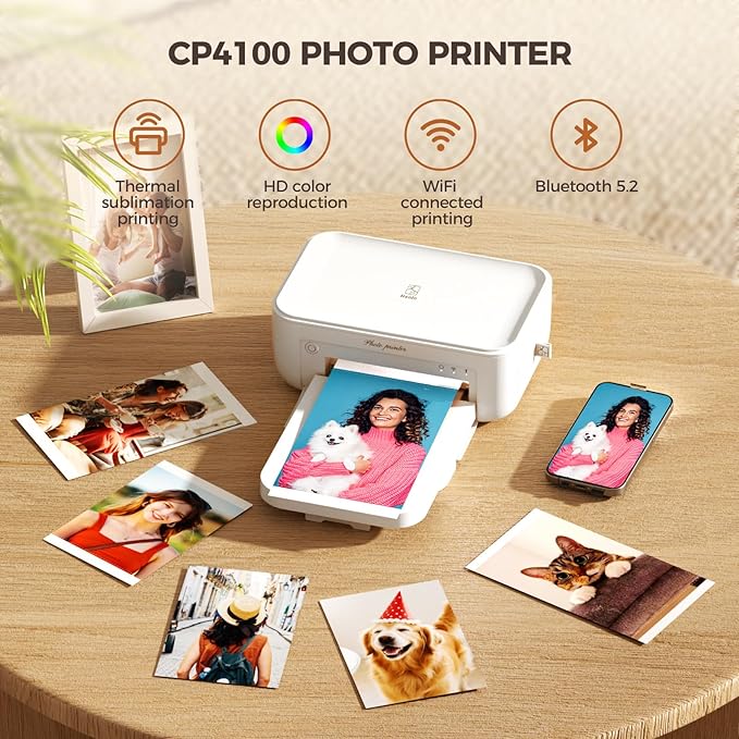iDPRT 4×6 Photo Printer, Portable Color Picture Printer, Thermal Sublimation Mini Picture Printer, Bundle 108 Sheets Photo Paper & 2 Ribbon Cassette, Photo Printer for iPhone & Android, White