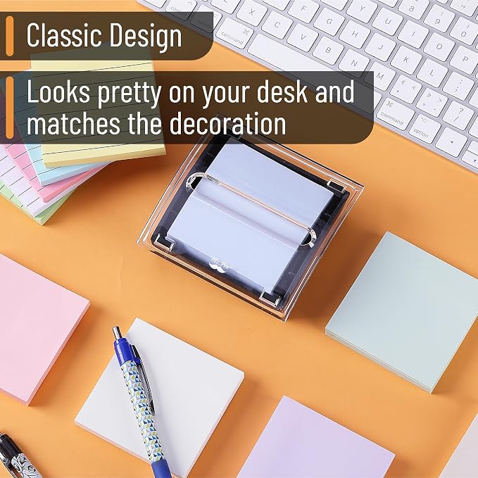 Mr. Pen- Pop Up Note Dispenser, 3" x 3", 6 Pack, Black Base, Clear Top | Sticky Note Dispenser, Sticky Note Holder for Desk
