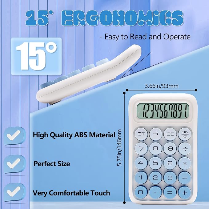 Mechanical Switch Calculator, 10-Digit LCD, Blue, Big Buttons | Large Display with a Cute and Aesthetic Design for Office, School, Home, and Study