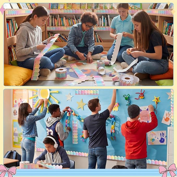 Gersoniel 69 ft Pastel Pencil Bulletin Board Borders Pencil Bow Die-Cut Border Trim Roll Back to School Classroom Decorations for Teacher Blackboard Chalkboard Offices Home Walls