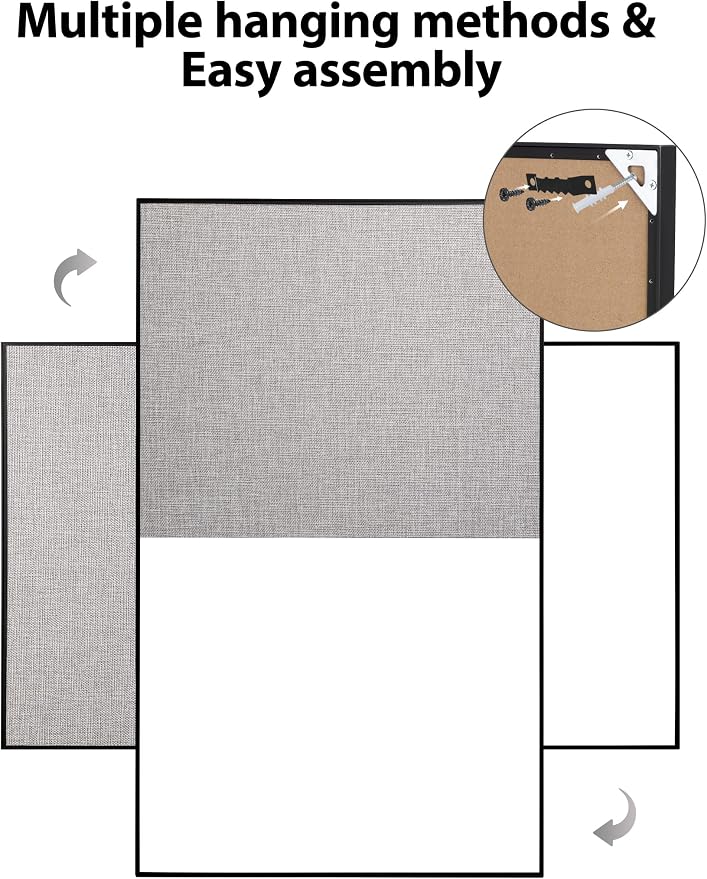 Cork Board White Board Combo | 30"X20" Linen Bulletin Board Whiteboard for Wall, Magnetic Dry Erase Corkboard for Home, Office, School, Grey