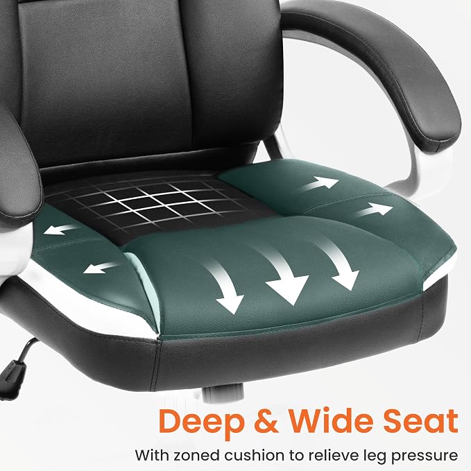 NEO CHAIR Office Desk Chair PU Leather Chair with Lumbar Support, Black | Ergonomic High Back Executive Computer Chair, Comfortable Padded Fixed Armrests Swivel Chair with Wheels for Office/Home