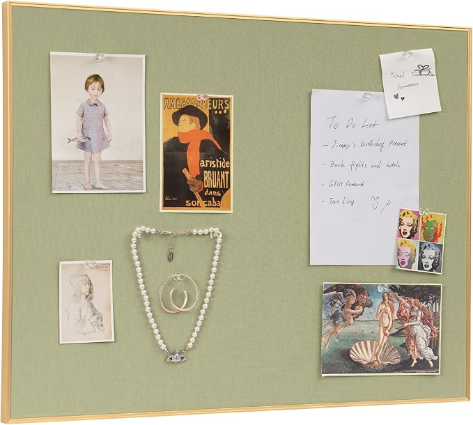 Fabric Bulletin Board 30x20 inches, Golden Aluminum Framed Wall Pin Board | Cork Board Alternative for Wall with Push Pins for Office and Home, Linen Display Mood Board for Photos, Notes & Reminders