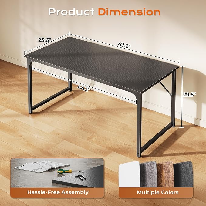 47 X 24 Inch Computer Desk with Deeper Desktop, Gaming Office Writing Work Desk for Home Office, Study, Bedroom, Work from Home, Metal Frame, Black