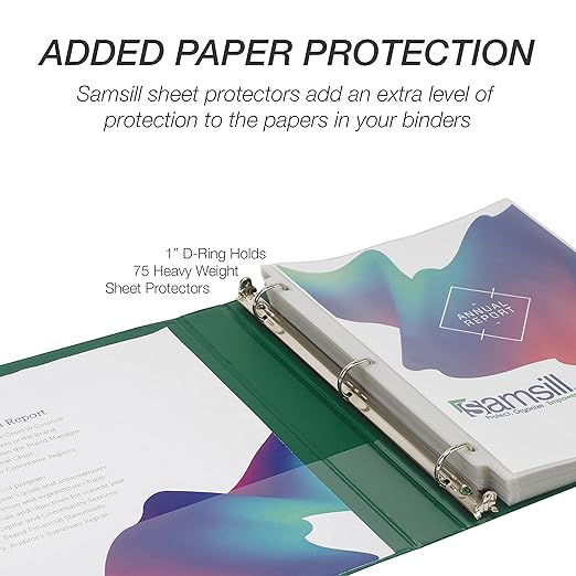 Samsill Durable 1 inch 3 Ring Binder, D Ring Binder, 100% Recycled Chipboard, Green, 4 Pack