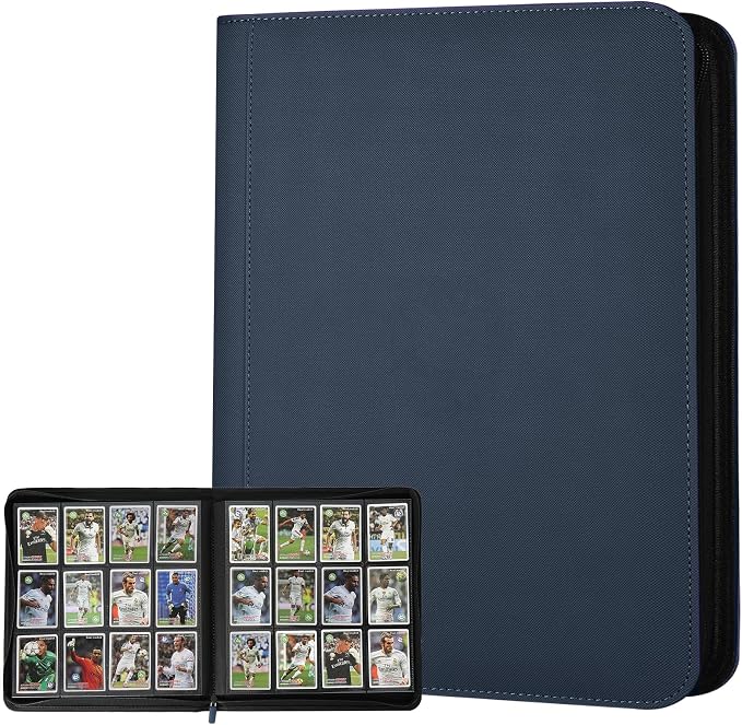 12 Pocket Ringless Side Loading Trading Card Binder, 720 Cards PU Fixed Page Zipper Card Album for TCG Sports Game Cards, Not Fit Top Loaders (Blue)