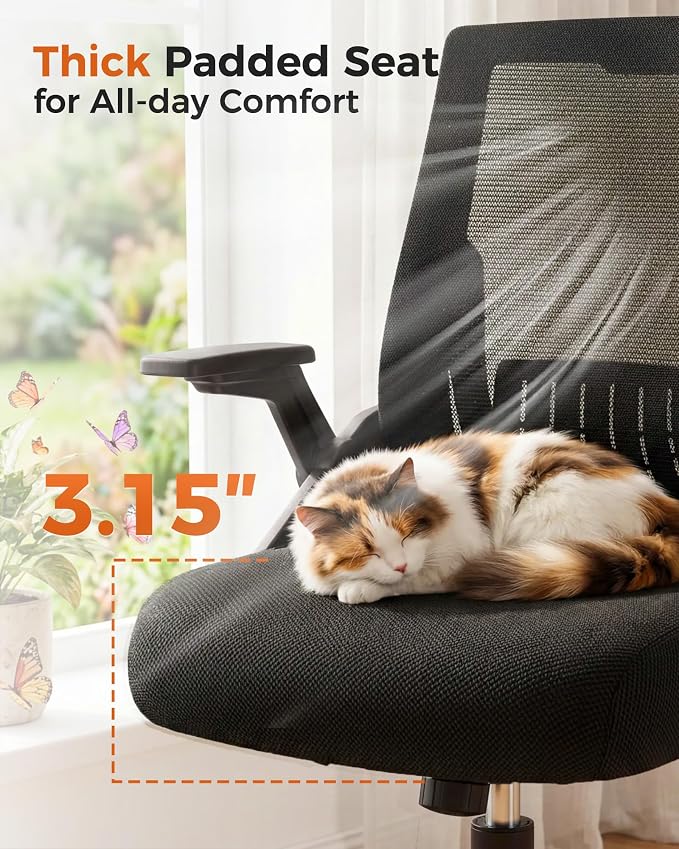GTPLAYER Ergonomic Office Chair with Flip-up Armrests Executive Computer Chair for Home Office, Breathable Mesh & Comfy Lumbar Support, Black