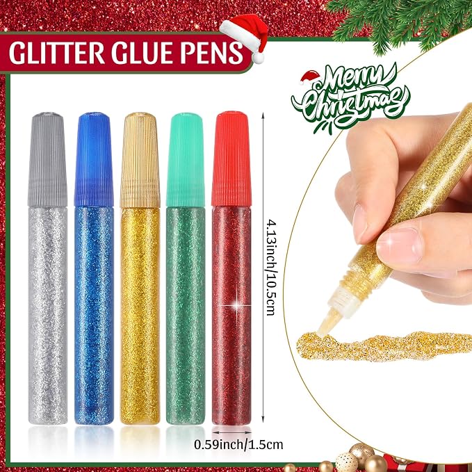 Cholemy 60 Pcs Glitter Glue Pens Bulk Craft Glue Stick Set,Multicolor 1 | Washable Glitter Markers for Scrapbooking Cards, Painting Pens for DIY Arts, Glue Gel for Chriatmas Decor Supply