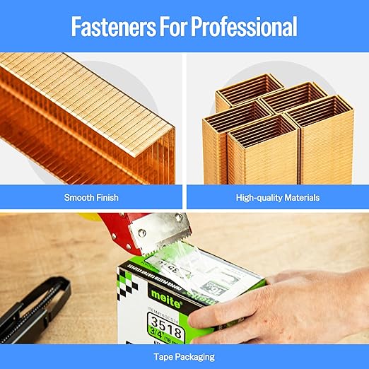 meite Carton Closing Staples 16 Gauge 1-3/8" Wide Crown Copper-Coated Box Staples for Pneumatic or Manual Staple Gun Cardboard Packaging, 7/8" Length, 14000PCS
