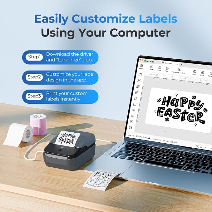 PM240 Label Maker Machine with Tape, Label Printer Blue, Set 1 | 2'' Bluetooth Thermal Sticker Label Maker for Small Business, School Supplies, Classroom, Home Office with Multiple Templates