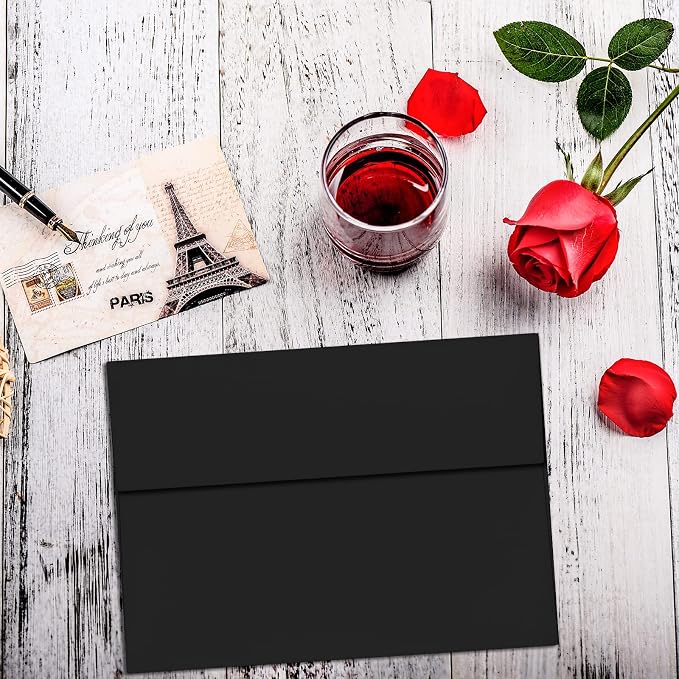 100 Packs Black 5x7 Envelopes, A7 Envelopes for Card Invitation | 120gsm envelopes, 5.25x7.25 inch fits 5x7 cards, peel & press, for weddings/cards/baby shower/photos/graduation/postcards