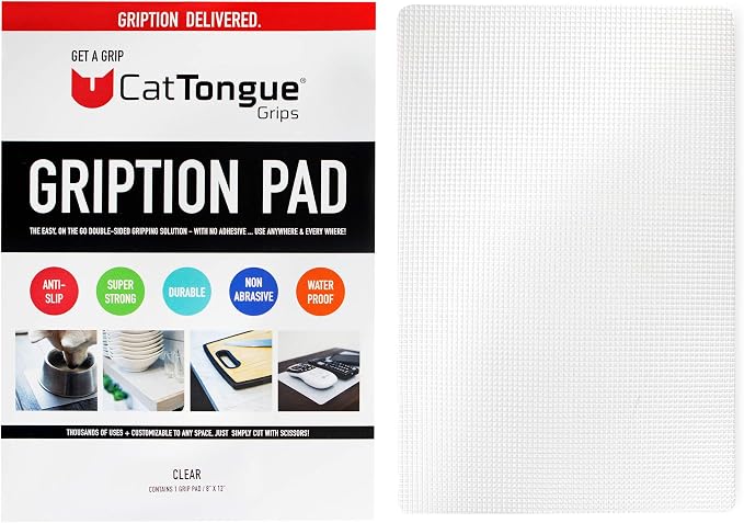 8"x12" Non-Slip Grip Pad, Non-Adhesive, Clear, 1-Pk | Gription's unique non-rubber material with double-sided traction is perfect for desks, workstations & countertops