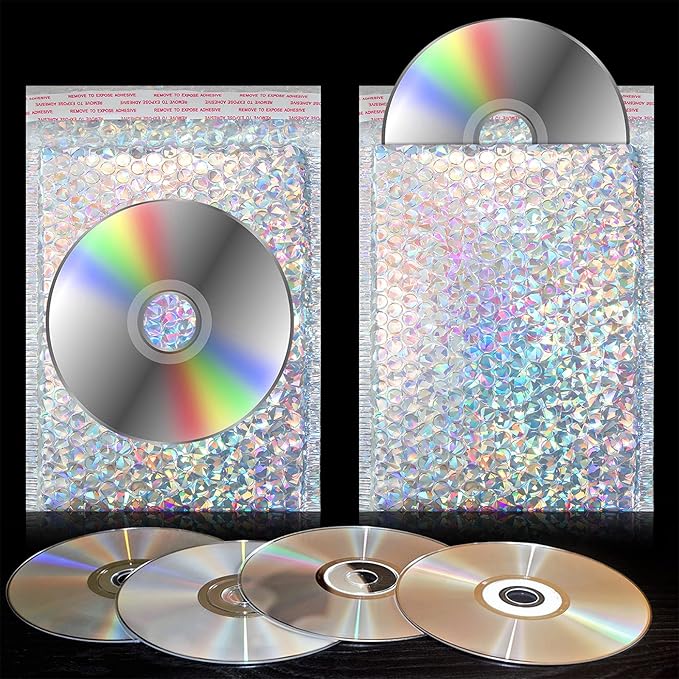 30 Pieces Holographic Bubble Mailers Padded Mailer Holographic Bubble Mailers Padded Envelopes Self Sealing Cushion Envelopes for Mailing, Shipping and Packing(Silver, 9.5 x 6 Inch)