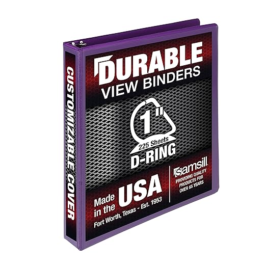 Samsill Durable 1 inch 3 Ring Binder, D Ring Binder, 100% Recycled Chipboard, Purple