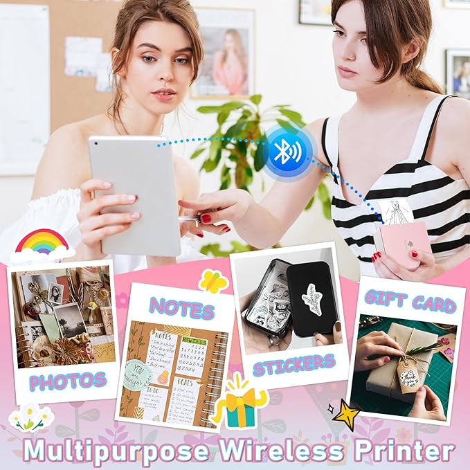 Phomemo Sticker Printer- Mini Thermal Sticker Printer Machine, Small Pocket Label Maker Instant Print for DIY Creation, Study Notes, Photos, Portable Inkless Photo Maker for Kids/Students, Pink