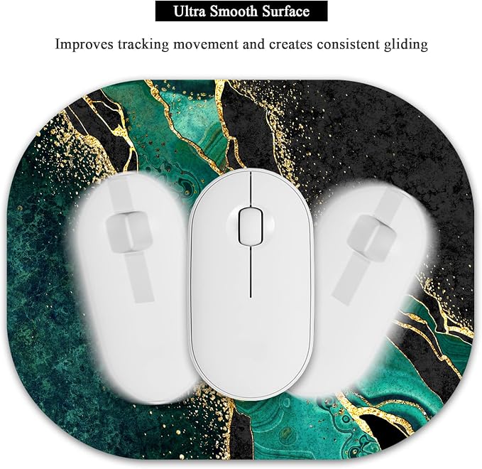 Small Mouse Pad 6 x 7 Inch, Oval Mini Mouse Pad with Non-Slip Rubber Base, Waterproof Compact Mouse Mat for Laptop Computer Wireless Mouse Keyboard Tray Home Office Travel, Green Marble