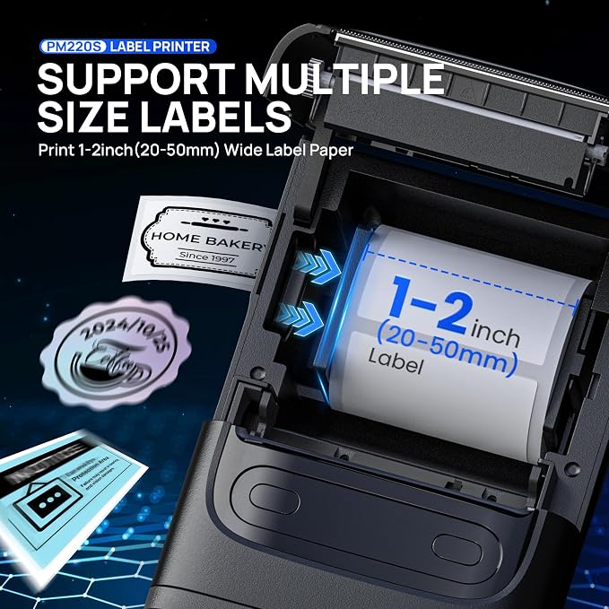 POLONO PM220S Label Maker Machine with Tape, 2 Inch Bluethooth Portable Thermal Label Printer for Small Business, Office, Home, Sticker Printer for Phone and PC, Black | Premium Prints, Inkless, Powerful Connectivity Label Printer with Smart APP for Sc...