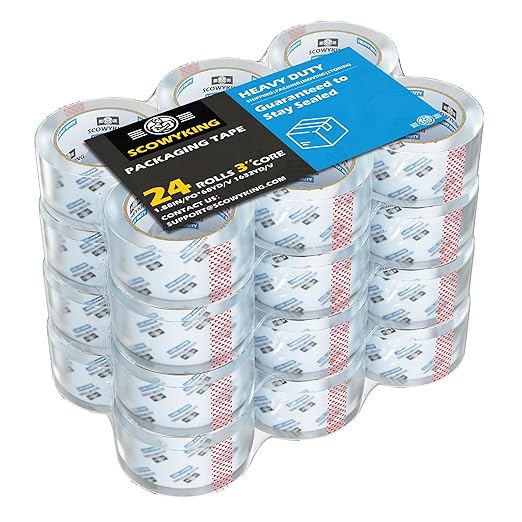 24 Rolls Clear Packing Tape, 1.88 Inch x 68 Yards, 2.7 Mil Thick - Heavy Duty Shipping Tape for Moving, Sealing Boxes, Packaging - Strong Adhesive, Crystal Clear, Residue-Free, Bulk Value Pack
