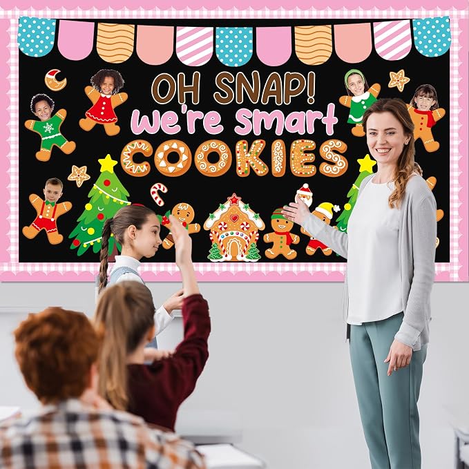 Christmas Bulletin Board Set Christmas DIY Photo Crafts Cutouts Classroom Decoration Winter Gingerbread Man Cutouts Xmas Gingerbread Bulletin Board for Winter Holiday Wall Decor Home School Supplies