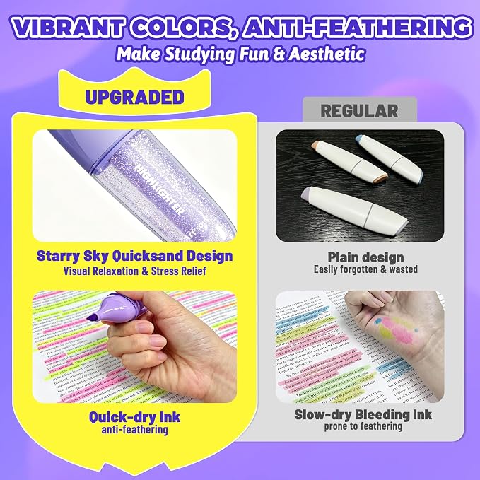 Art+soul Highlighters 6 Color, Office and School Supplies, No Bleed Markers | Smooth Quick-Drying Ink, Ideal for Notes, Textbooks & Classroom Use
