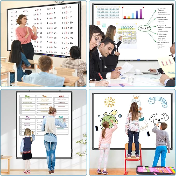70"x40" White Board for Wall Large Magnetic Dry Erase Board with Black Aluminum Frame, Presentation Whiteboard Suitable for Home, Office, Classroom & Kitchen