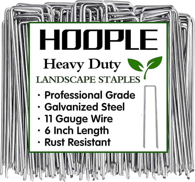 HOOPLE 50 PCS 6 Inch 11 Gauge Galvanized Landscape Staples, U-Shaped Stakes for Weed Barrier Fabric, Outdoor Tent Stakes, Anti-Rust Garden Staples