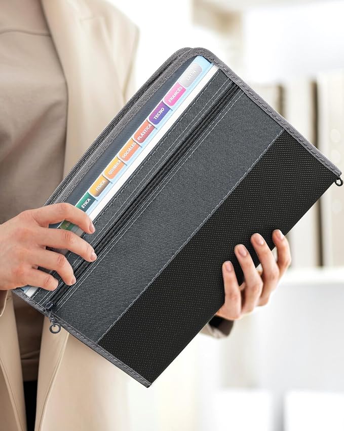 Sooez Accordion File Organizer with Zipper, 12 Pocket Expanding File Folder | Organizer with Front Pencil Pouch, Portable Monthly Paper Bill Tax Receipt Organizer, School Office Supplies, Letter Size
