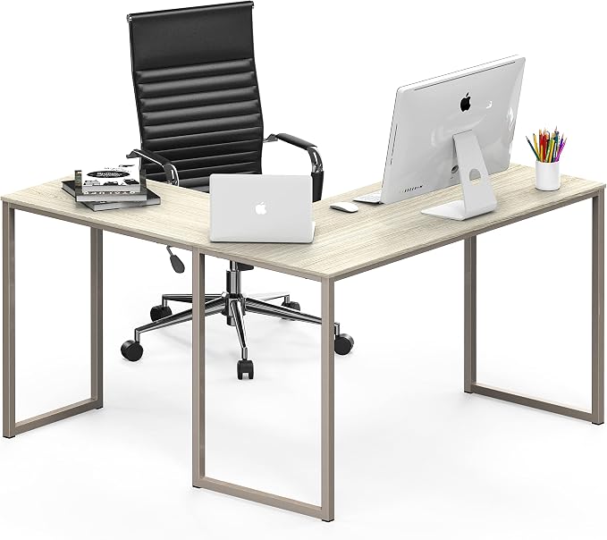 SHW Mission 48 x 48 L-Shape Home Office Computer Desk, Maple | Reversible Desktop Design