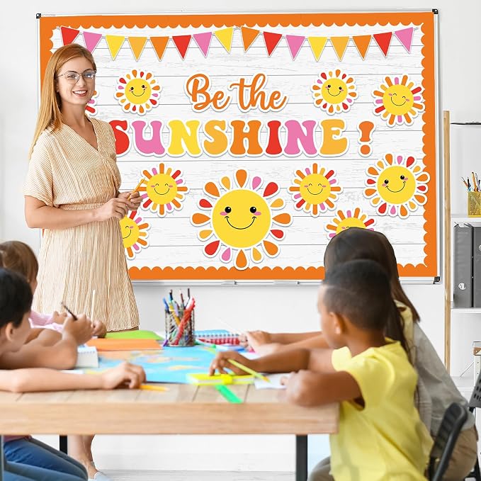 Sun Bulletin Board Set Sunshine Bulletin Board Decorations Be The Sunshine Paper Cutouts Classroom Decorations for Summer Back to School Office Home Chalkboard Decor Wall Door
