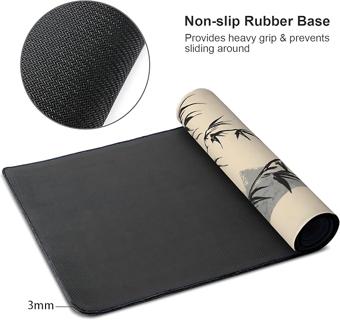 Aesthetic Skull Gaming Mouse Pad, Beige Black Japanese Desk Mat with Anti-Slip Base & Stitched Edges,35.4" x 15.7" in Desk Accessories for Women, Home Office Decor & Artistic Gift